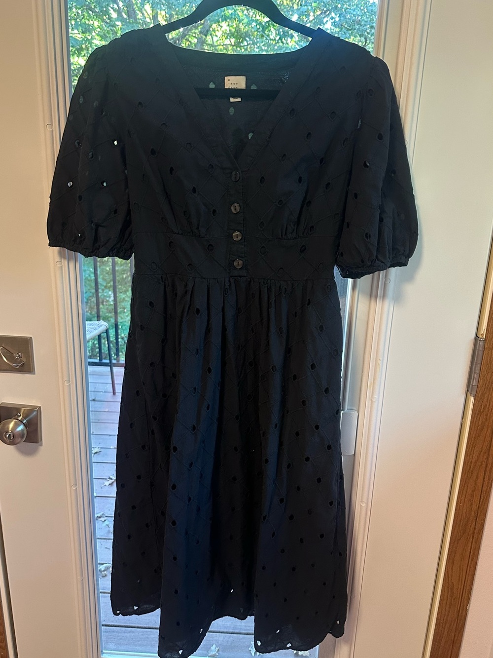 a new day Black Eyelet Midi Dress with Puff Sleeves